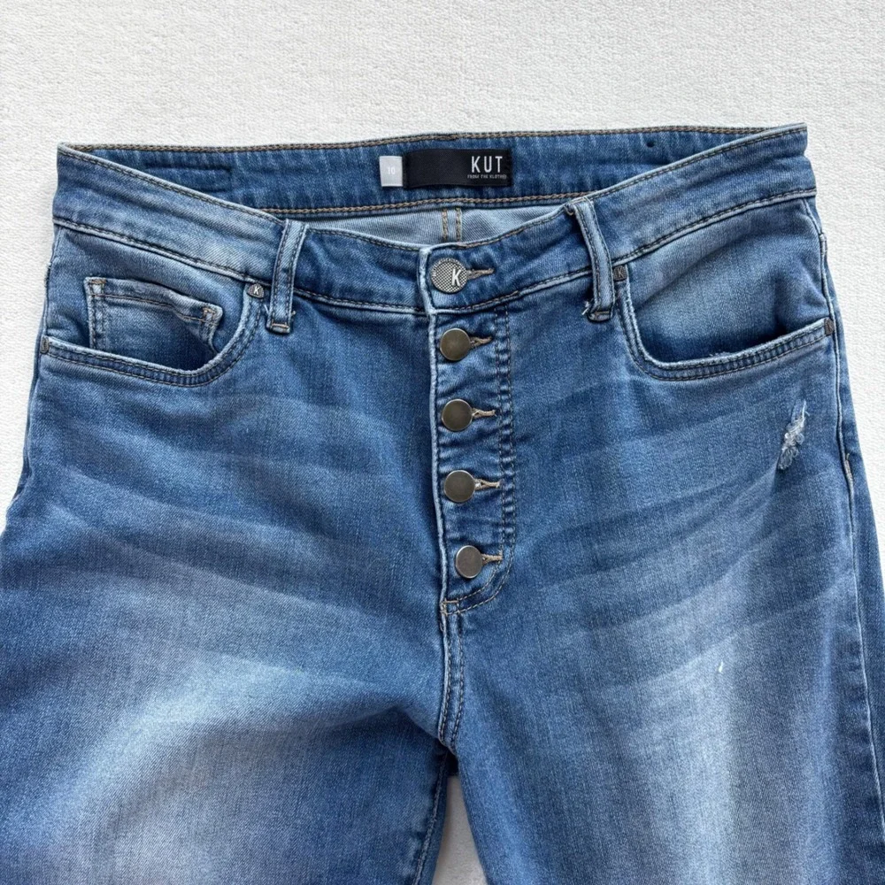 Kut from the Kloth Reese Ankle Straight Leg Jeans Women 10 Blue High Rise Button